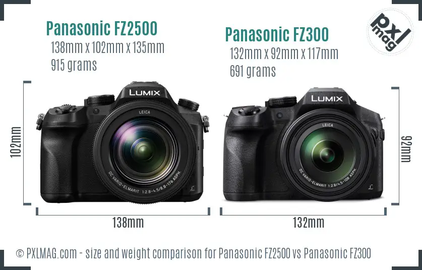 Panasonic FZ2500 vs Panasonic FZ300 size comparison