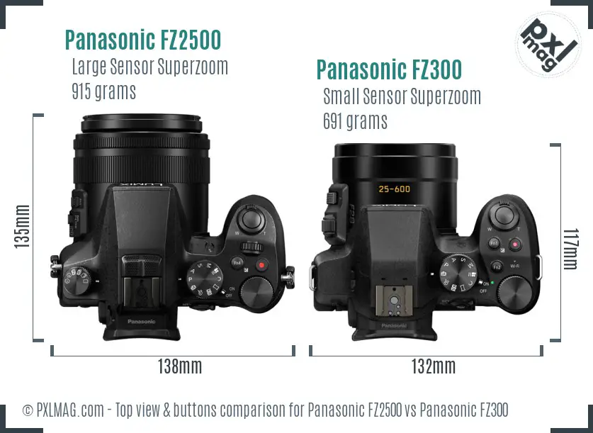 Panasonic FZ2500 vs Panasonic FZ300 top view buttons comparison