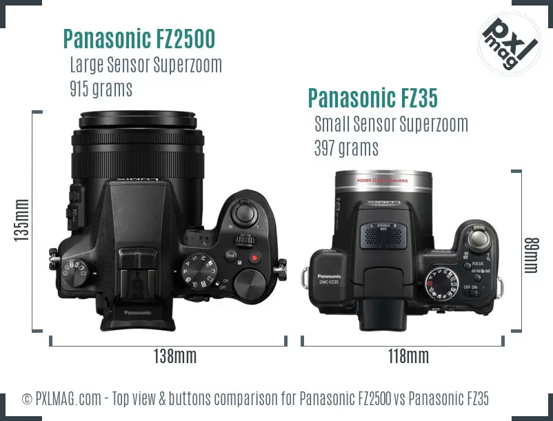 Panasonic FZ2500 vs Panasonic FZ35 top view buttons comparison