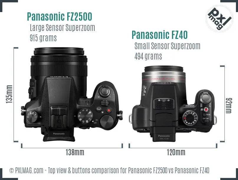 Panasonic FZ2500 vs Panasonic FZ40 top view buttons comparison