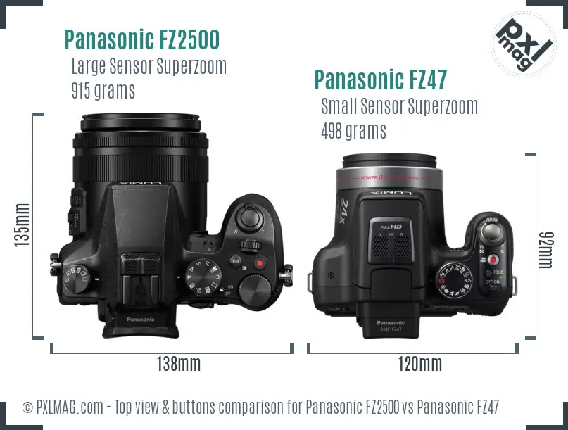Panasonic FZ2500 vs Panasonic FZ47 top view buttons comparison