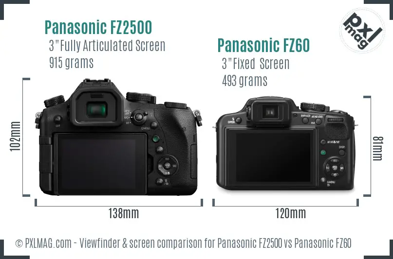 Panasonic FZ2500 vs Panasonic FZ60 Screen and Viewfinder comparison