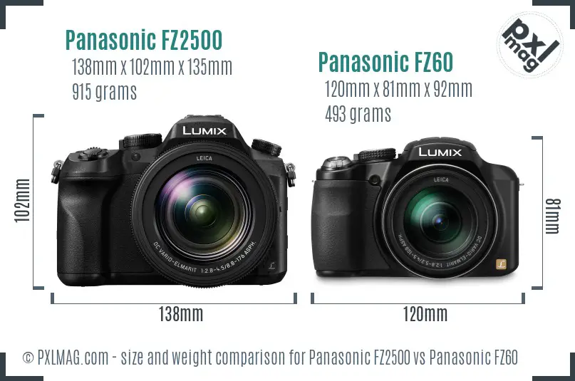 Panasonic FZ2500 vs Panasonic FZ60 size comparison