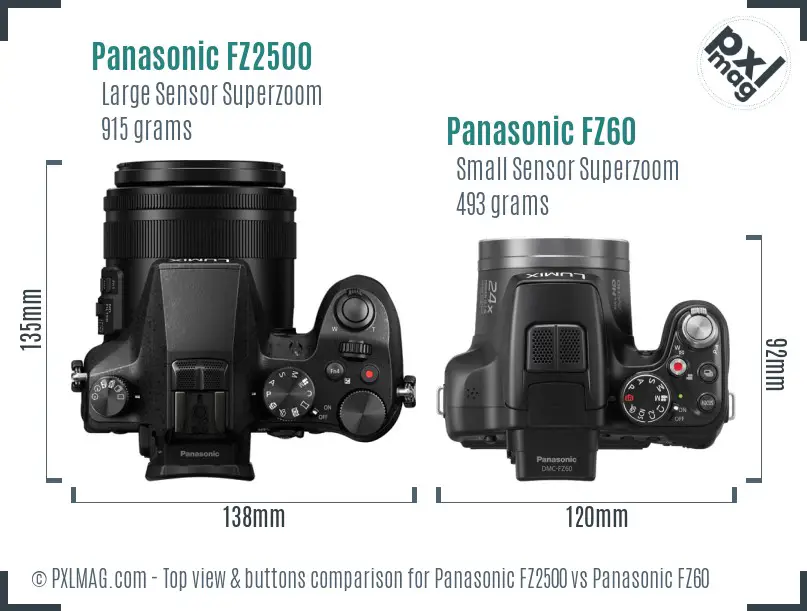 Panasonic FZ2500 vs Panasonic FZ60 top view buttons comparison