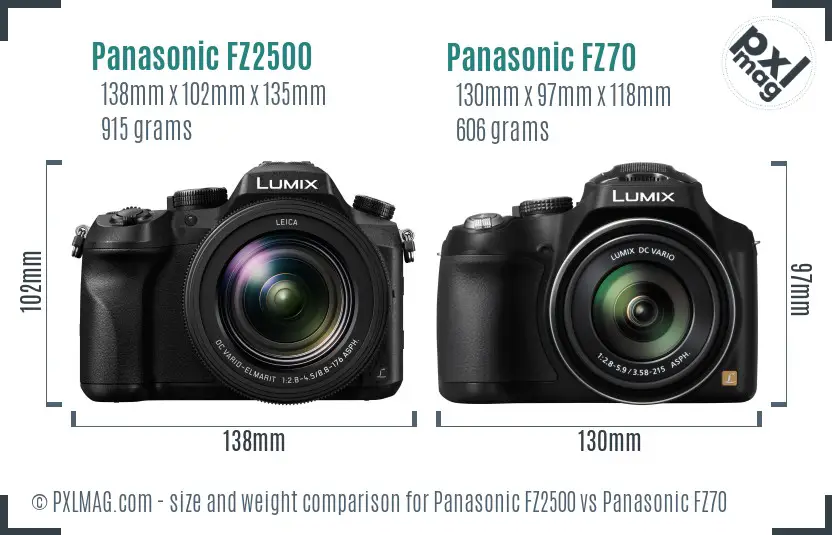 Panasonic FZ2500 vs Panasonic FZ70 size comparison