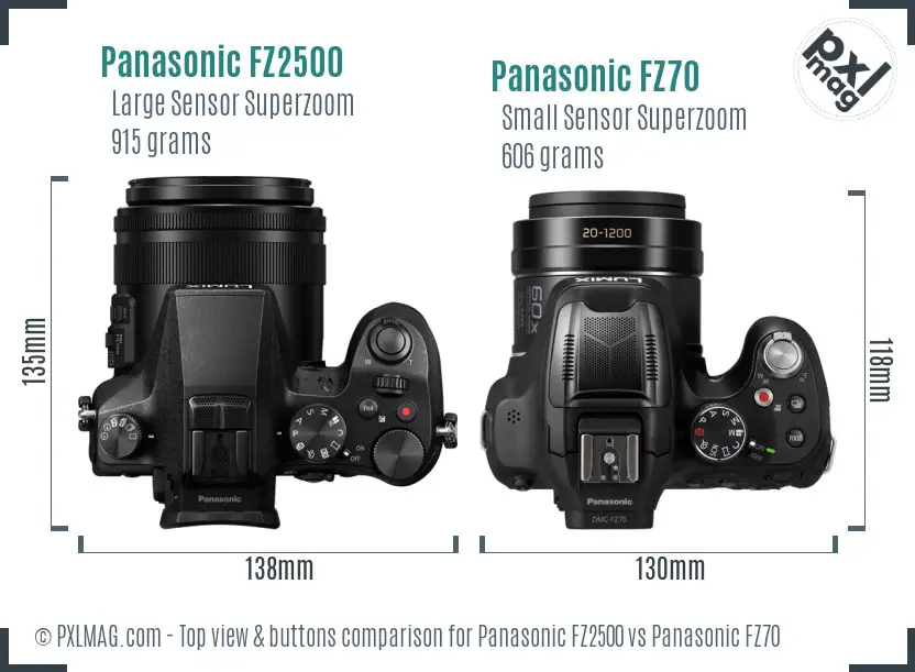 Panasonic FZ2500 vs Panasonic FZ70 top view buttons comparison
