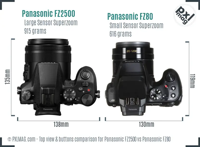Panasonic FZ2500 vs Panasonic FZ80 top view buttons comparison