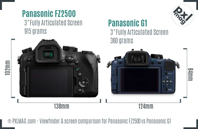 Panasonic FZ2500 vs Panasonic G1 Screen and Viewfinder comparison