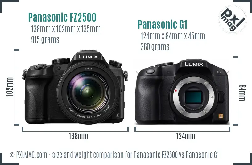 Panasonic FZ2500 vs Panasonic G1 size comparison