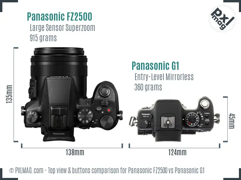 Panasonic FZ2500 vs Panasonic G1 top view buttons comparison