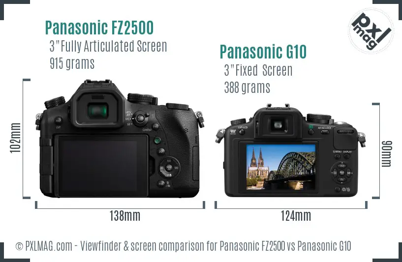 Panasonic FZ2500 vs Panasonic G10 Screen and Viewfinder comparison