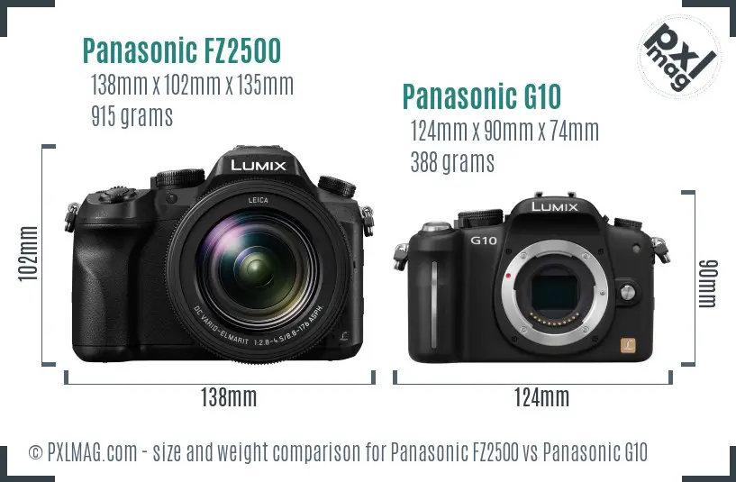 Panasonic FZ2500 vs Panasonic G10 size comparison