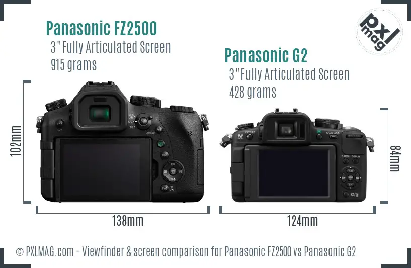 Panasonic FZ2500 vs Panasonic G2 Screen and Viewfinder comparison