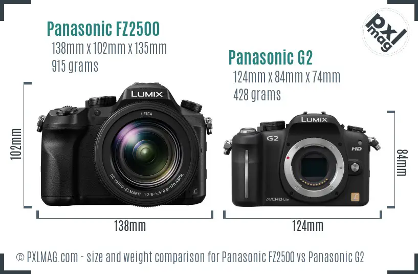 Panasonic FZ2500 vs Panasonic G2 size comparison