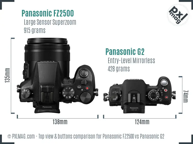 Panasonic FZ2500 vs Panasonic G2 top view buttons comparison