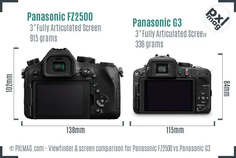 Panasonic FZ2500 vs Panasonic G3 Screen and Viewfinder comparison