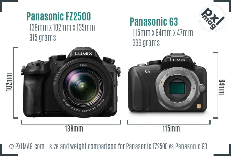 Panasonic FZ2500 vs Panasonic G3 size comparison