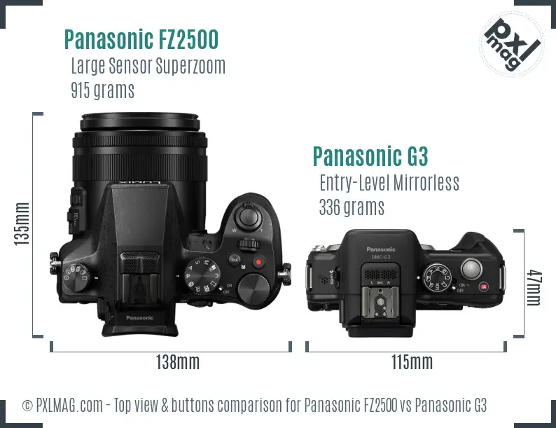 Panasonic FZ2500 vs Panasonic G3 top view buttons comparison