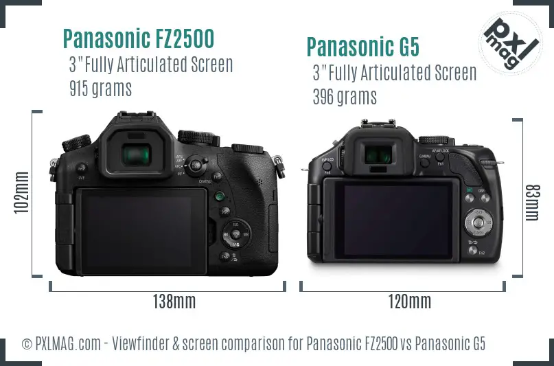 Panasonic FZ2500 vs Panasonic G5 Screen and Viewfinder comparison