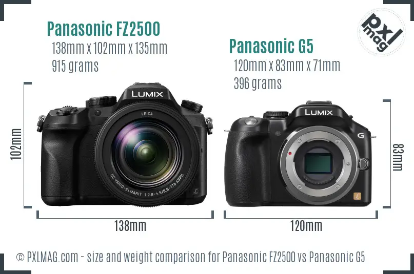 Panasonic FZ2500 vs Panasonic G5 size comparison