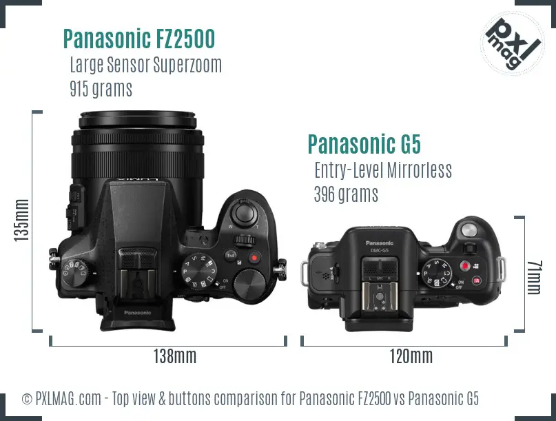 Panasonic FZ2500 vs Panasonic G5 top view buttons comparison