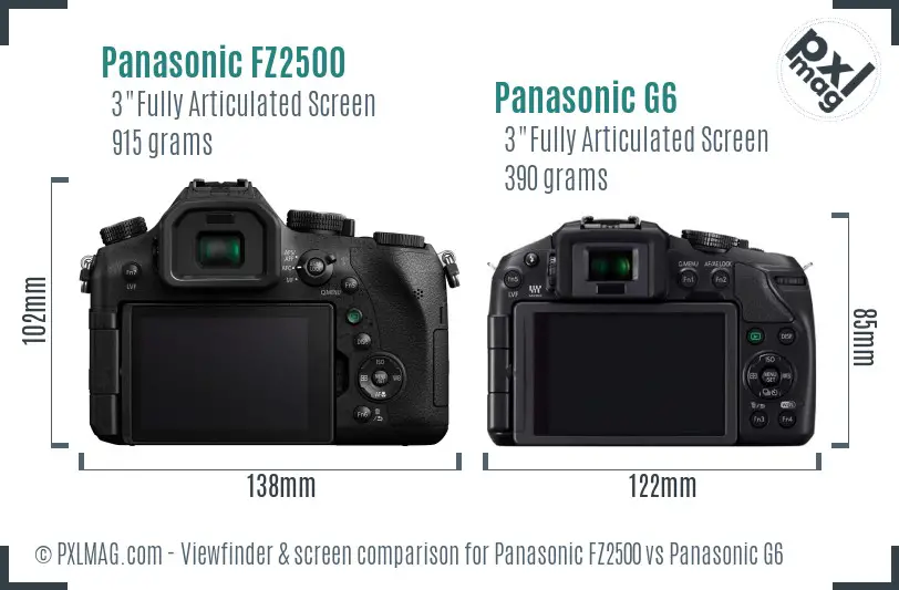 Panasonic FZ2500 vs Panasonic G6 Screen and Viewfinder comparison