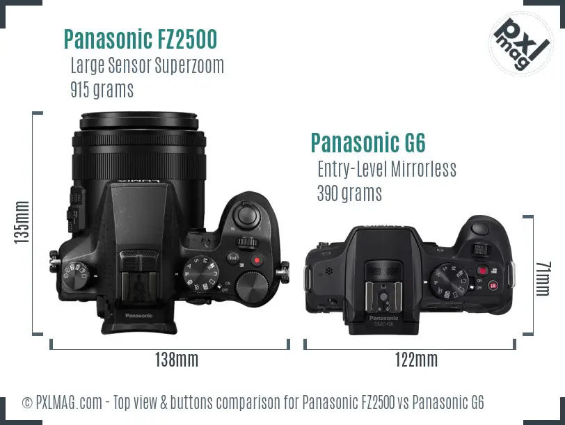 Panasonic FZ2500 vs Panasonic G6 top view buttons comparison