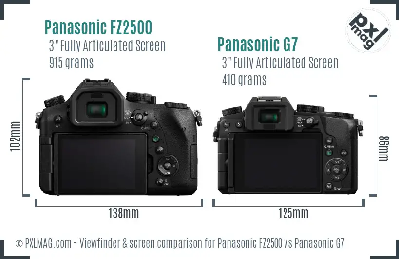 Panasonic FZ2500 vs Panasonic G7 Screen and Viewfinder comparison
