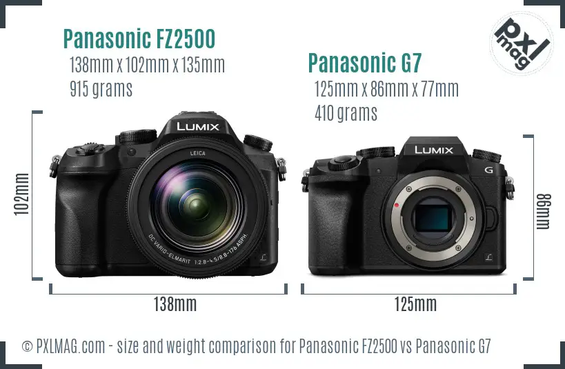 Panasonic FZ2500 vs Panasonic G7 size comparison