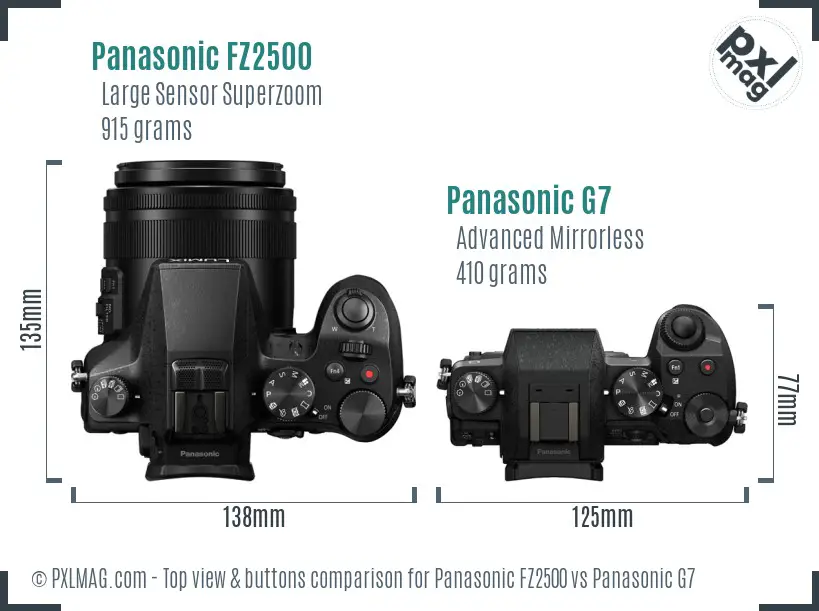 Panasonic FZ2500 vs Panasonic G7 top view buttons comparison
