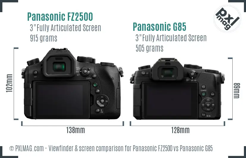 Panasonic FZ2500 vs Panasonic G85 Screen and Viewfinder comparison