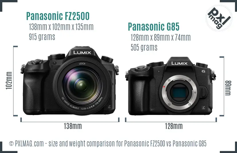 Panasonic FZ2500 vs Panasonic G85 size comparison