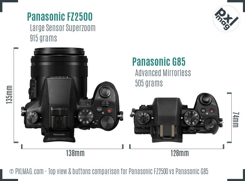 Panasonic FZ2500 vs Panasonic G85 top view buttons comparison