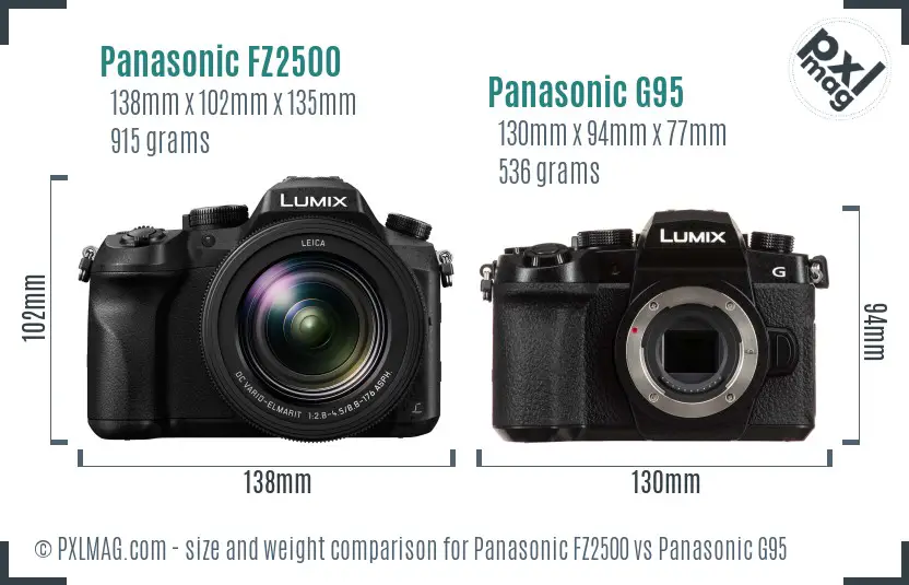 Panasonic FZ2500 vs Panasonic G95 size comparison
