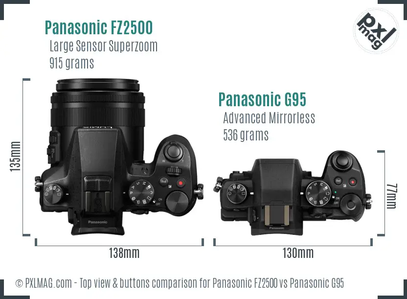 Panasonic FZ2500 vs Panasonic G95 top view buttons comparison