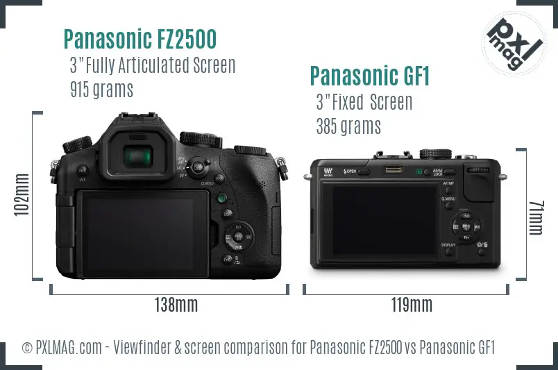 Panasonic FZ2500 vs Panasonic GF1 Screen and Viewfinder comparison