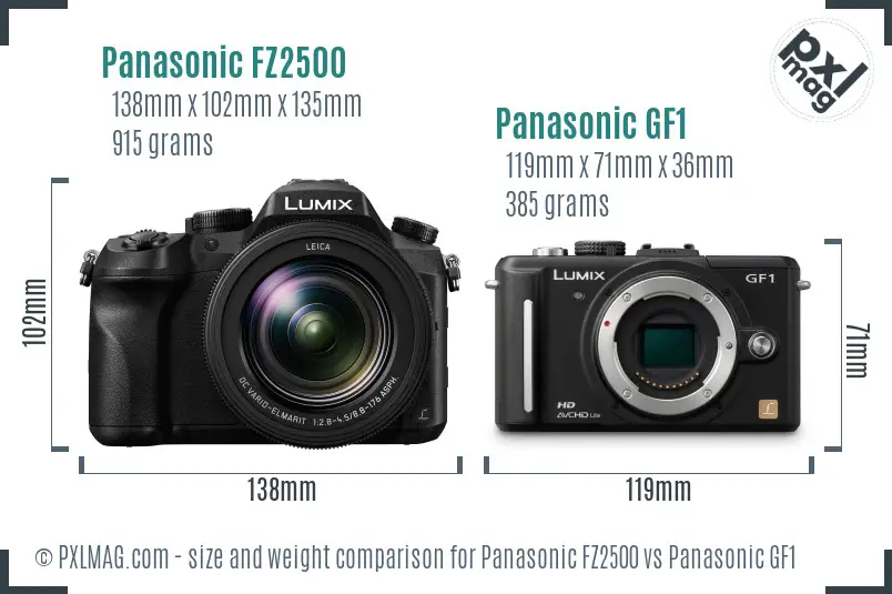 Panasonic FZ2500 vs Panasonic GF1 size comparison