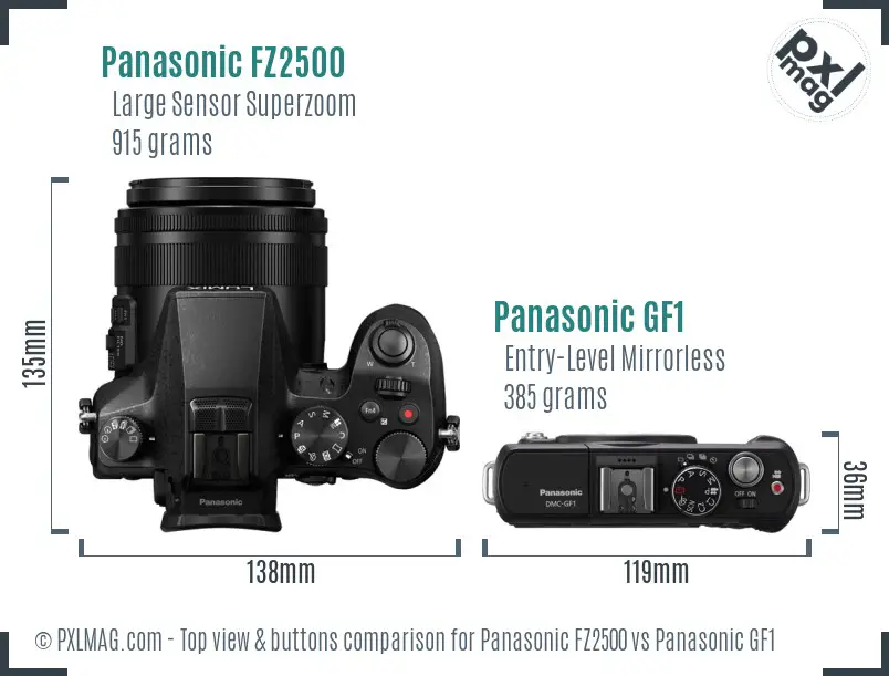 Panasonic FZ2500 vs Panasonic GF1 top view buttons comparison