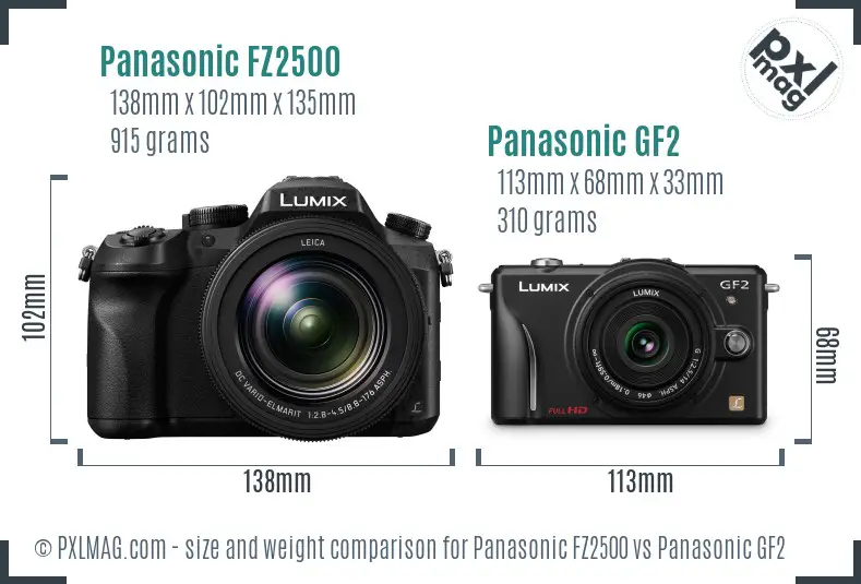 Panasonic FZ2500 vs Panasonic GF2 size comparison