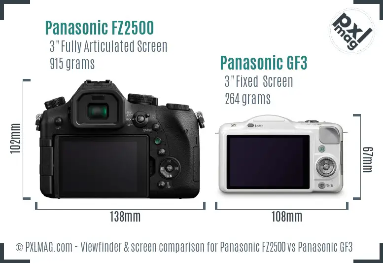 Panasonic FZ2500 vs Panasonic GF3 Screen and Viewfinder comparison
