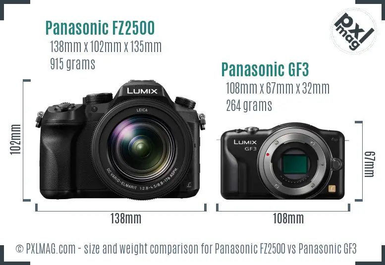 Panasonic FZ2500 vs Panasonic GF3 size comparison