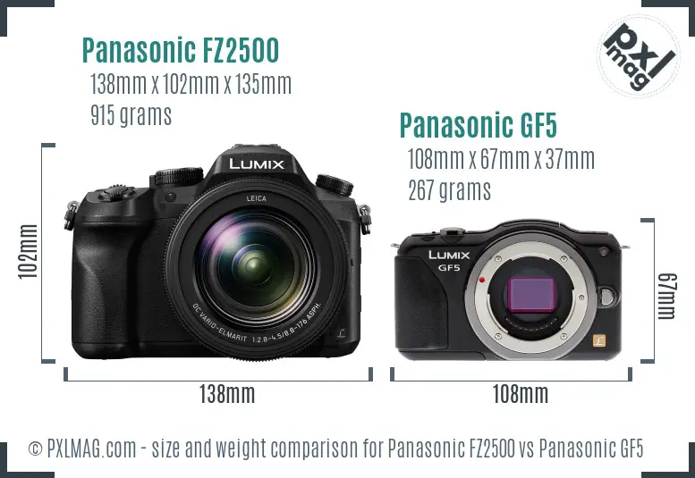 Panasonic FZ2500 vs Panasonic GF5 size comparison