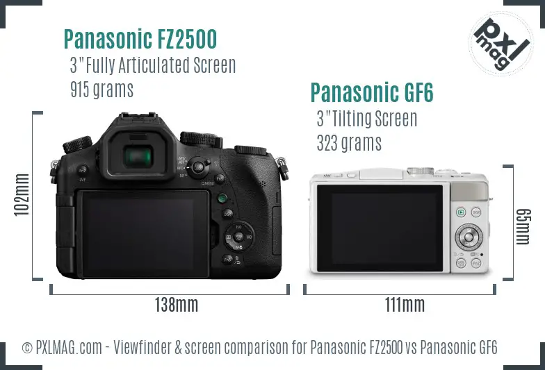 Panasonic FZ2500 vs Panasonic GF6 Screen and Viewfinder comparison
