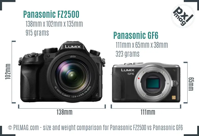 Panasonic FZ2500 vs Panasonic GF6 size comparison