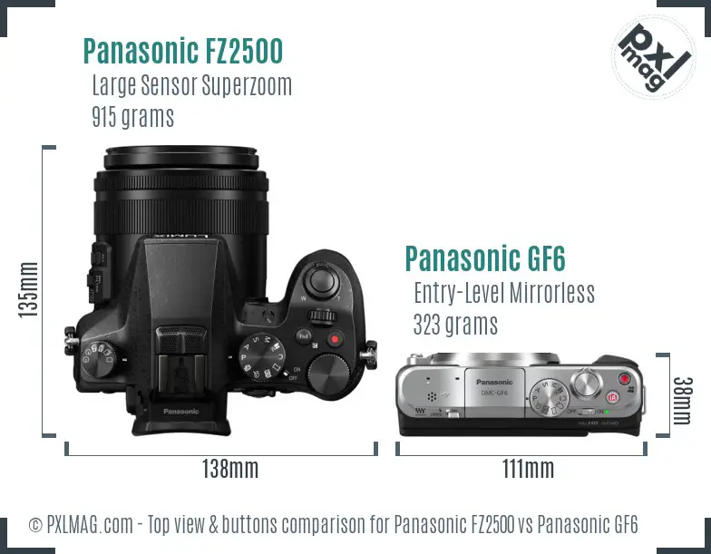Panasonic FZ2500 vs Panasonic GF6 top view buttons comparison