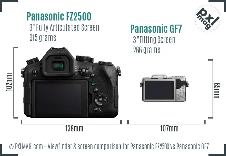 Panasonic FZ2500 vs Panasonic GF7 Screen and Viewfinder comparison