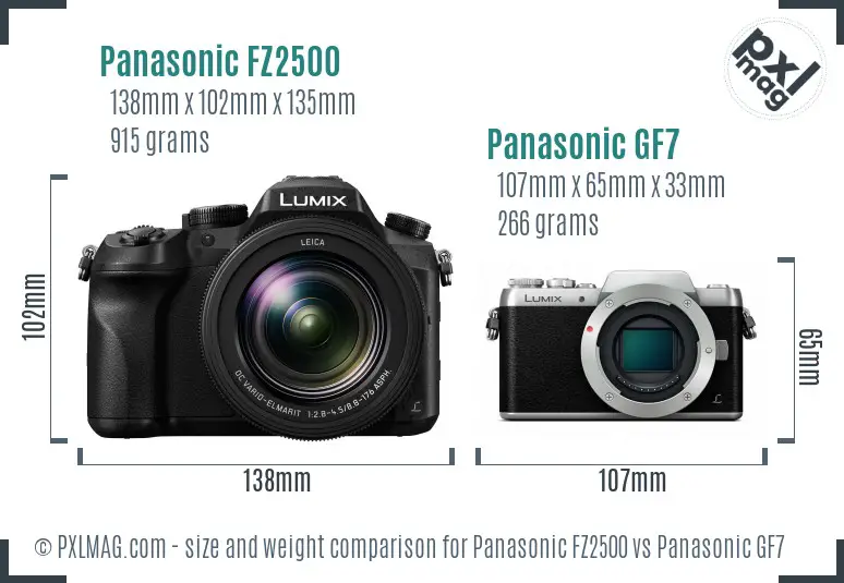 Panasonic FZ2500 vs Panasonic GF7 size comparison