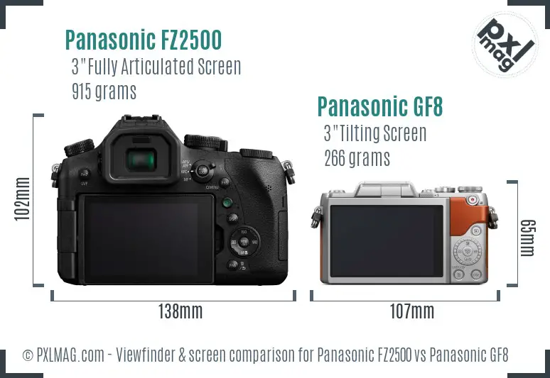 Panasonic FZ2500 vs Panasonic GF8 Screen and Viewfinder comparison