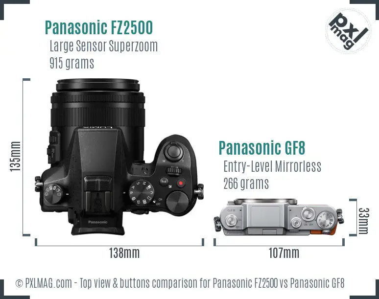 Panasonic FZ2500 vs Panasonic GF8 top view buttons comparison
