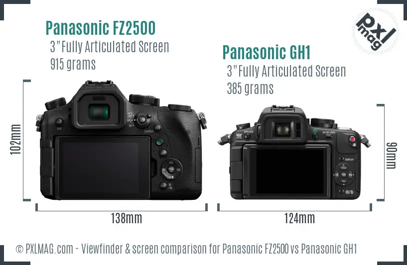 Panasonic FZ2500 vs Panasonic GH1 Screen and Viewfinder comparison